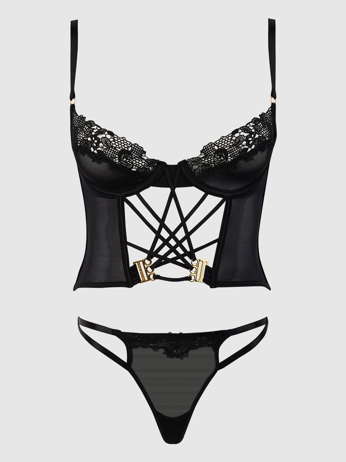 Ashley Alexiss Sheer Bustier & G-String Set Black