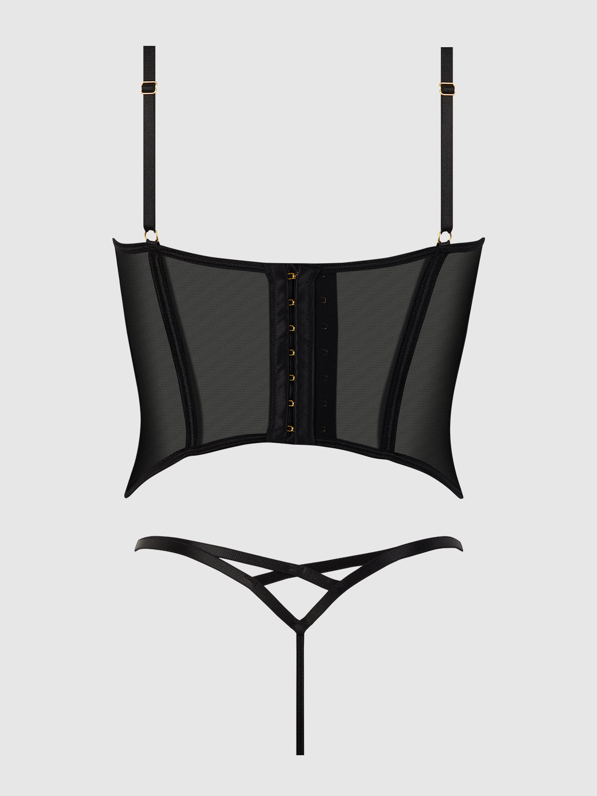 Ashley Alexiss Sheer Bustier & G-String Set Black