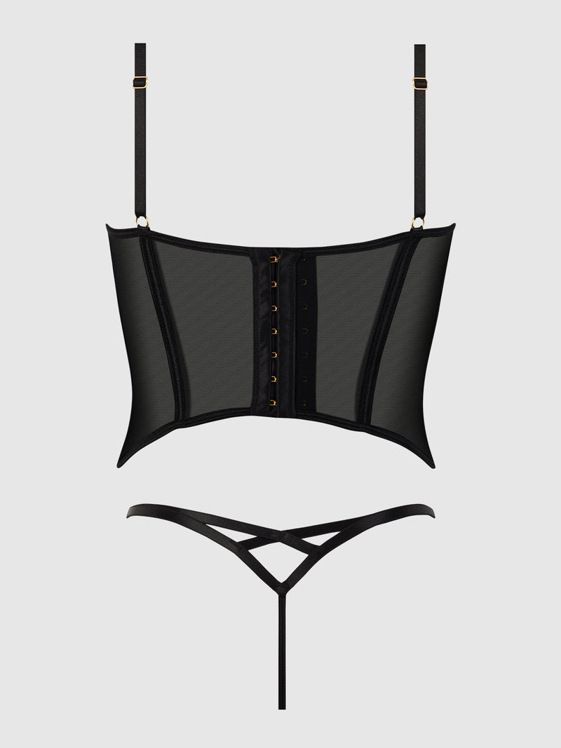 Ashley Alexiss Sheer Bustier & G-String Set Black