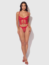 Ashley Alexiss Sheer Bustier & G-String Set Crimson Red
