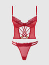Ashley Alexiss Sheer Bustier & G-String Set Crimson Red