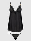 Ashley Alexiss Lace & Sheer Mesh Babydoll & G-String Set Black