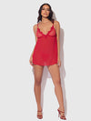 Ashley Alexiss Lace & Sheer Mesh Babydoll & G-String Set Red