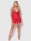 Ashley Alexiss Lace & Sheer Mesh Babydoll & G-String Set Red