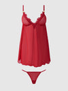 Ashley Alexiss Lace & Sheer Mesh Babydoll & G-String Set Red