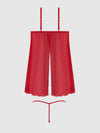 Ashley Alexiss Lace & Sheer Mesh Babydoll & G-String Set Red