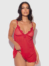 Ashley Alexiss Lace & Sheer Mesh Babydoll & G-String Set Red