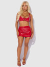Trinity Patent Lace Up Bralette, Skirt & G-String Set Red
