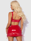 Trinity Patent Lace Up Bralette, Skirt & G-String Set Red
