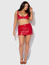 Trinity Patent Lace Up Bralette, Skirt & G-String Set Red