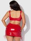 Trinity Patent Lace Up Bralette, Skirt & G-String Set Red