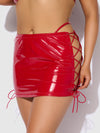 Trinity Patent Lace Up Bralette, Skirt & G-String Set Red