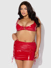 Trinity Patent Lace Up Bralette, Skirt & G-String Set Red