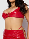 Trinity Patent Lace Up Bralette, Skirt & G-String Set Red