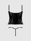 Trinity Patent Lace Up Bustier & G-String Set Black