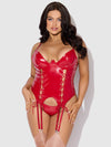 Trinity Patent Lace Up Bustier & G-String Set Red