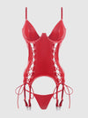Trinity Patent Lace Up Bustier & G-String Set Red
