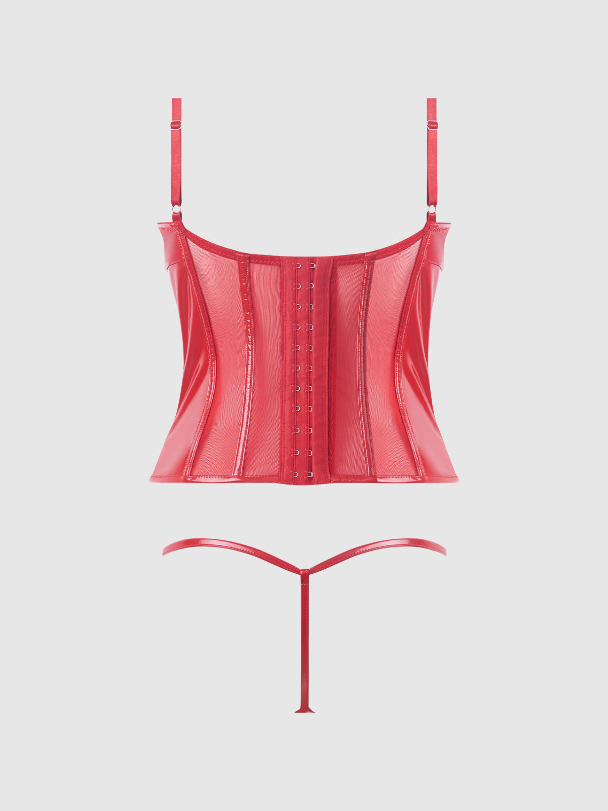 Trinity Patent Lace Up Bustier & G-String Set Red