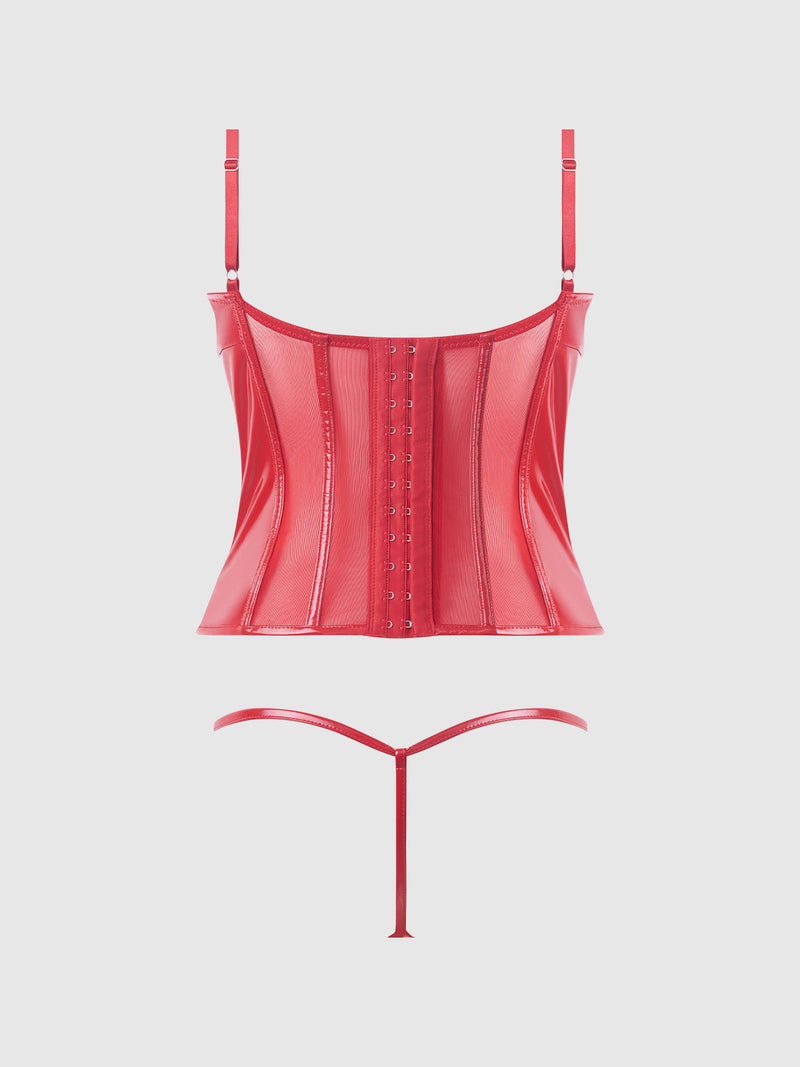 Trinity Patent Lace Up Bustier & G-String Set Red