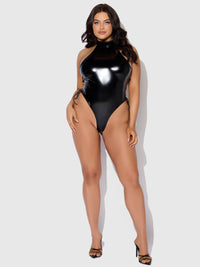 Trinity Patent Lace Up Halter Teddy Black