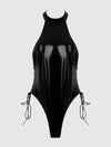 Trinity Patent Lace Up Halter Teddy Black