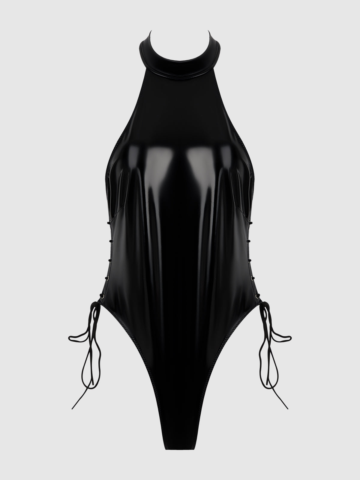 Trinity Patent Lace Up Halter Teddy Black