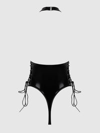 Trinity Patent Lace Up Halter Teddy Black