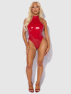 Trinity Patent Lace Up Halter Teddy Red