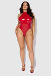 Trinity Patent Lace Up Halter Teddy Red