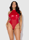 Trinity Patent Lace Up Halter Teddy Red