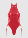 Trinity Patent Lace Up Halter Teddy Red