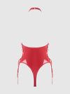 Trinity Patent Lace Up Halter Teddy Red