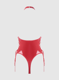 Trinity Patent Lace Up Halter Teddy Red