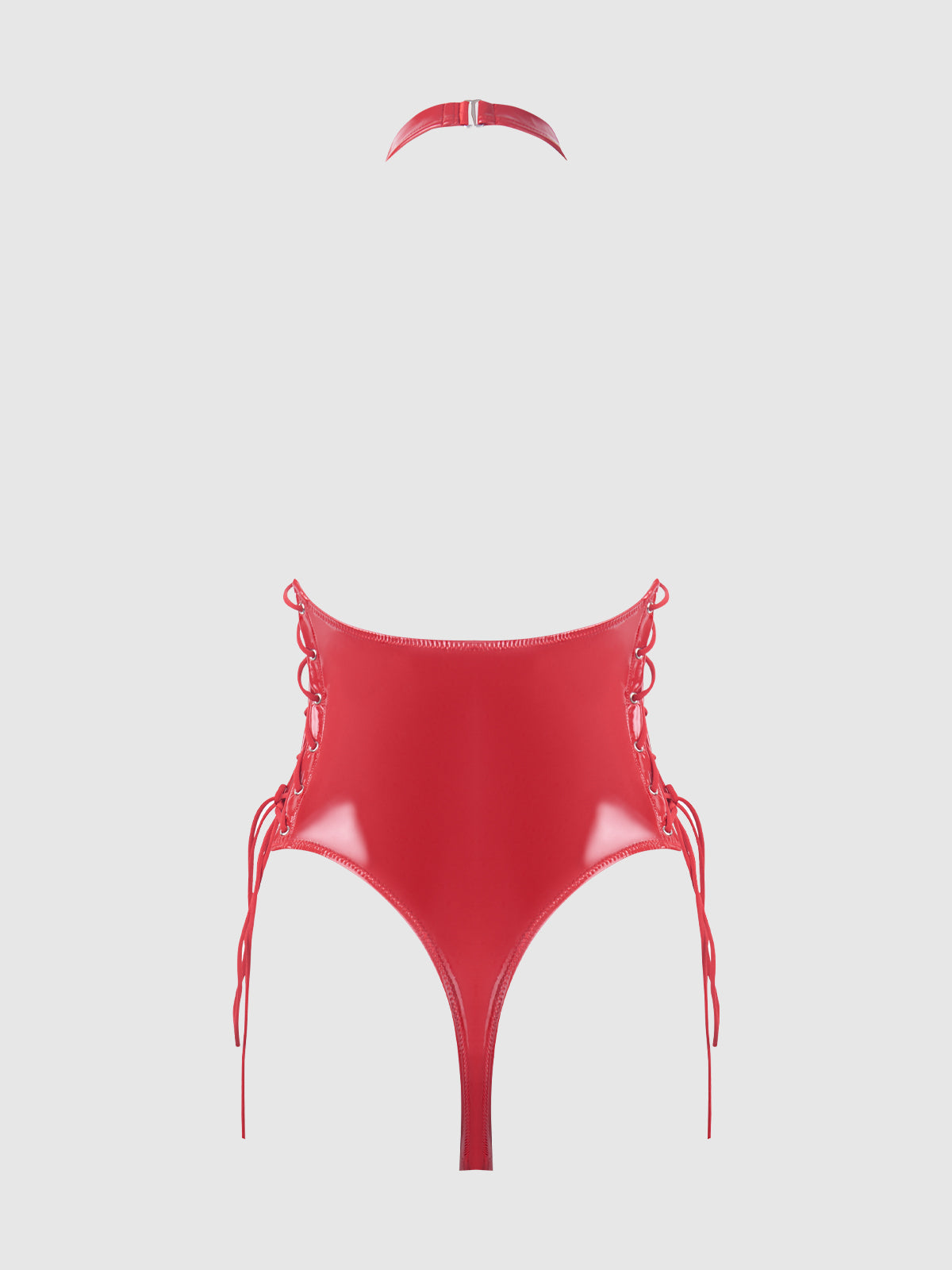 Trinity Patent Lace Up Halter Teddy Red