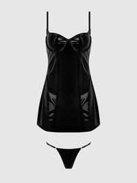 Trinity Patent Chemise & G-String Set Black