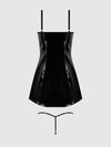 Trinity Patent Chemise & G-String Set Black