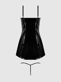 Trinity Patent Chemise & G-String Set Black