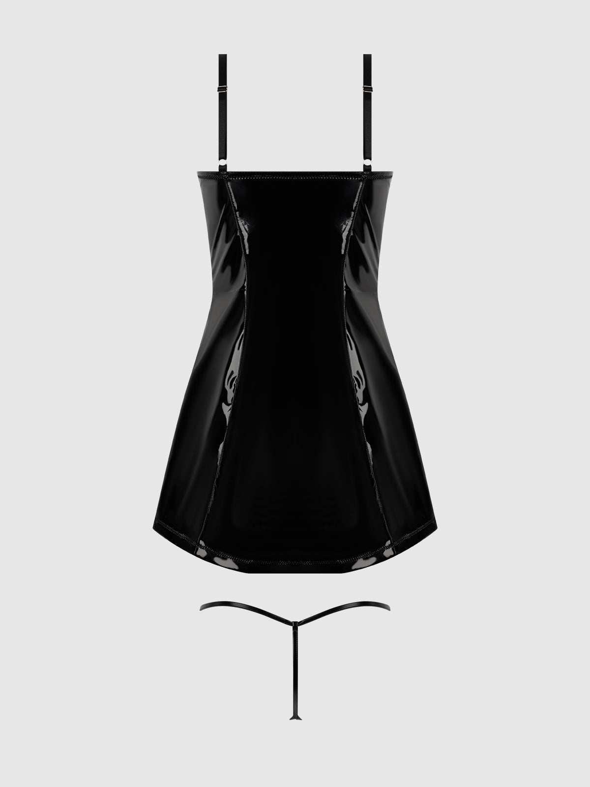 Trinity Patent Chemise & G-String Set Black