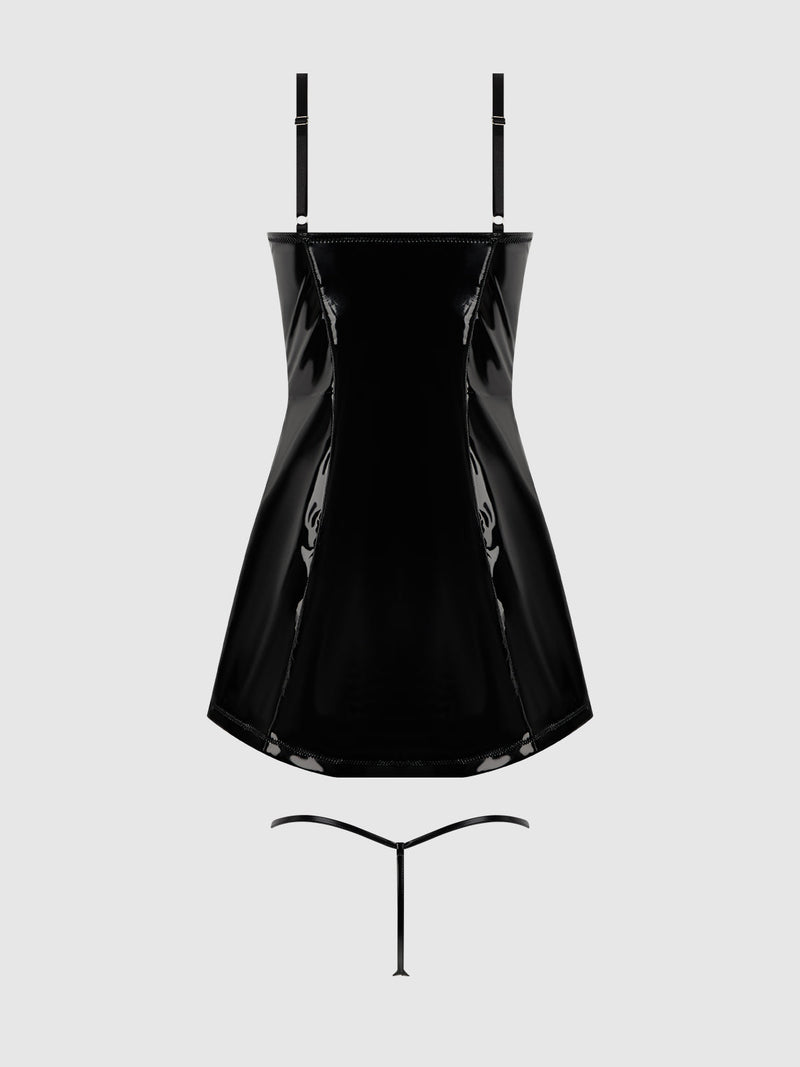 Trinity Patent Chemise & G-String Set Black