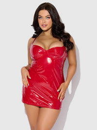 Trinity Patent Chemise & G-String Set Red