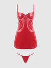 Trinity Patent Chemise & G-String Set Red