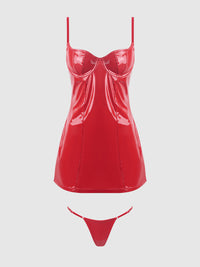 Trinity Patent Chemise & G-String Set Red