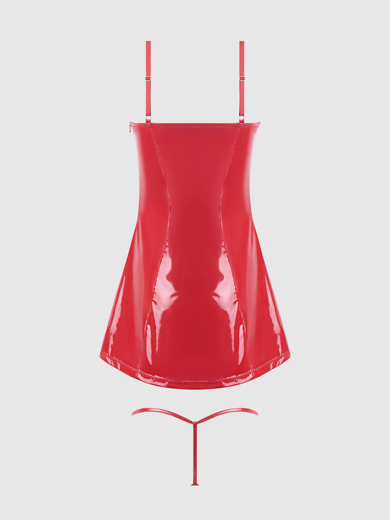 Trinity Patent Chemise & G-String Set Red