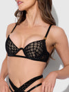 Snake Velvet Burnout Mesh Bra Set Black