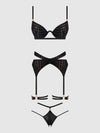 Snake Velvet Burnout Mesh Bra Set Black