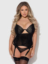 Snake Velvet Burnout Mesh Bustier Set Black