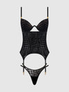Snake Velvet Burnout Mesh Bustier Set Black