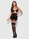 Snake Velvet Burnout Mesh Chemise Set Black