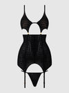 Snake Velvet Burnout Mesh Chemise Set Black