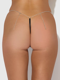 Krystal Rhinestone Side G-String Black